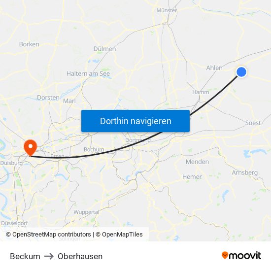 Beckum to Oberhausen map