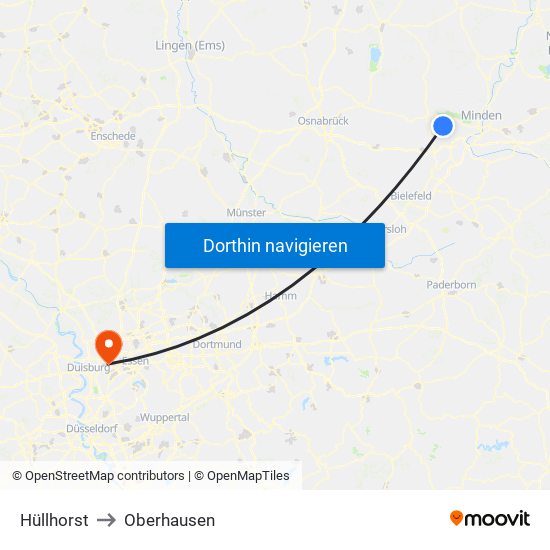 Hüllhorst to Oberhausen map
