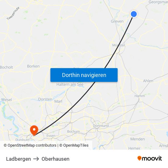 Ladbergen to Oberhausen map