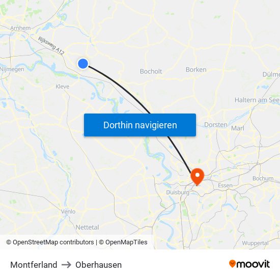 Montferland to Oberhausen map