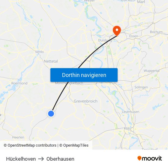 Hückelhoven to Oberhausen map