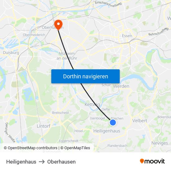 Heiligenhaus to Oberhausen map