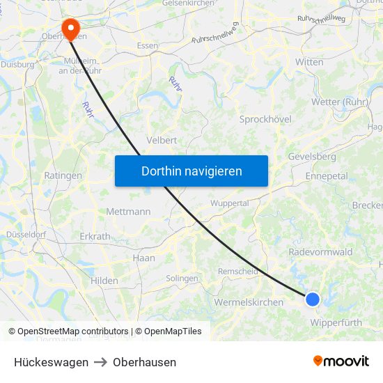 Hückeswagen to Oberhausen map