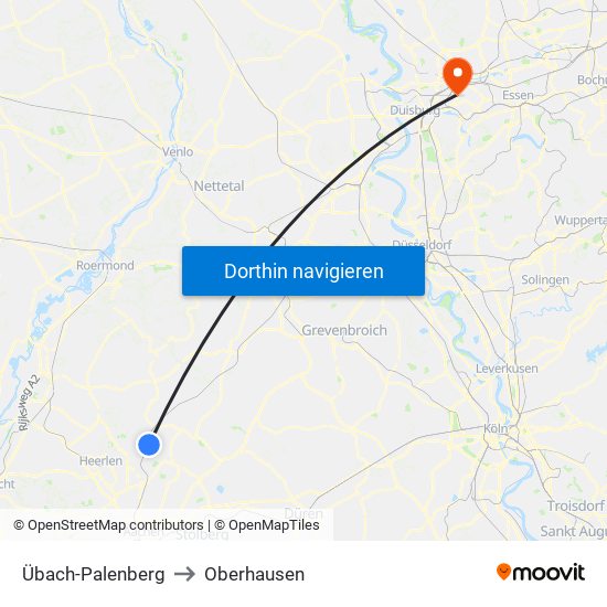 Übach-Palenberg to Oberhausen map