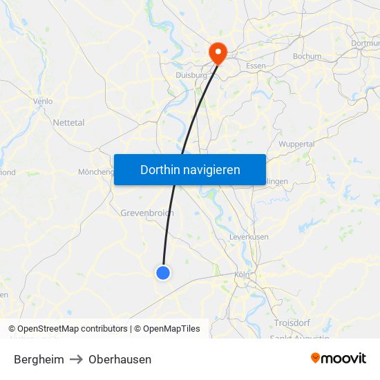 Bergheim to Oberhausen map