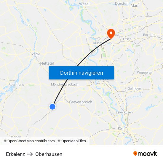 Erkelenz to Oberhausen map