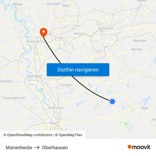 Marienheide to Oberhausen map