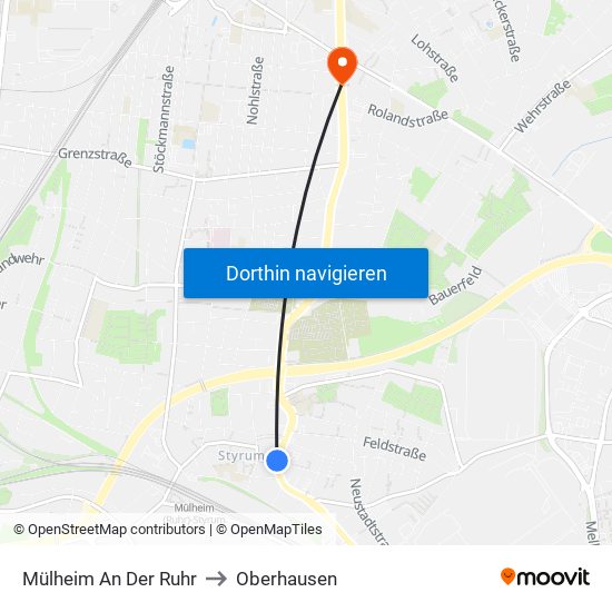 Mülheim An Der Ruhr to Oberhausen map