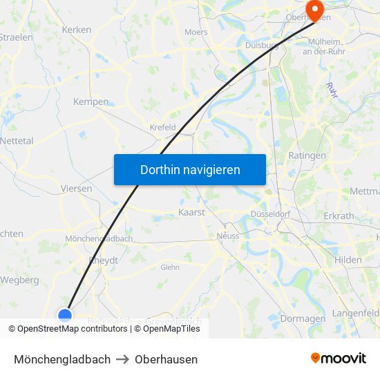 Mönchengladbach to Oberhausen map