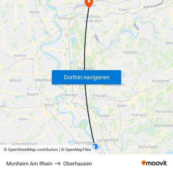 Monheim Am Rhein to Oberhausen map