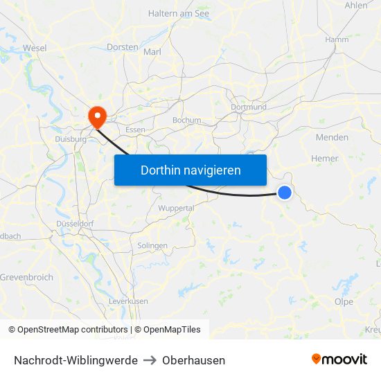 Nachrodt-Wiblingwerde to Oberhausen map