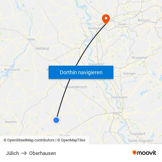 Jülich to Oberhausen map