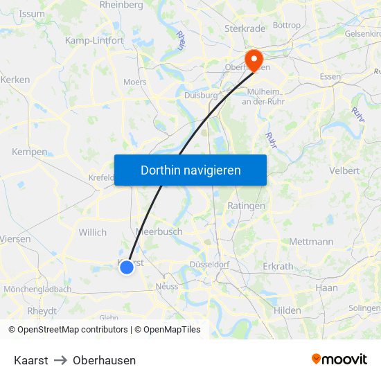 Kaarst to Oberhausen map