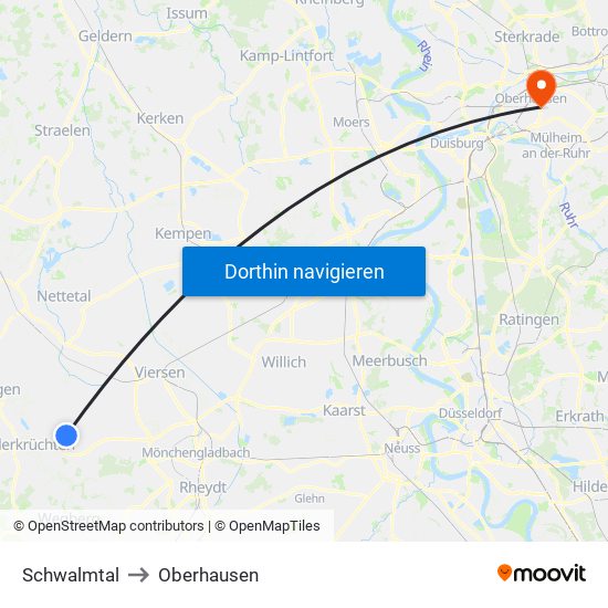 Schwalmtal to Oberhausen map