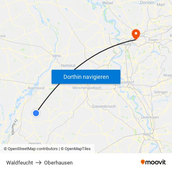 Waldfeucht to Oberhausen map