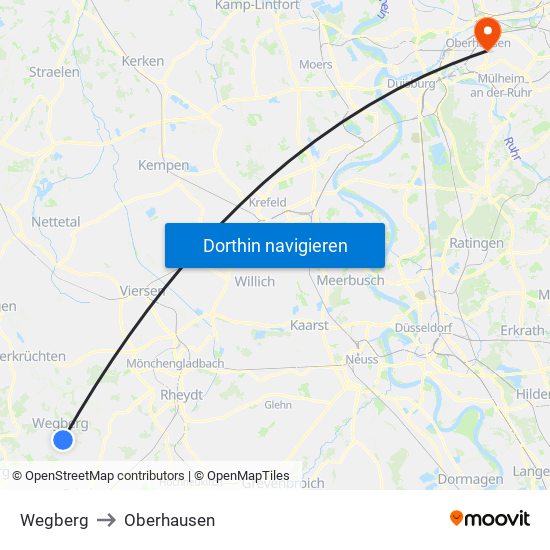 Wegberg to Oberhausen map