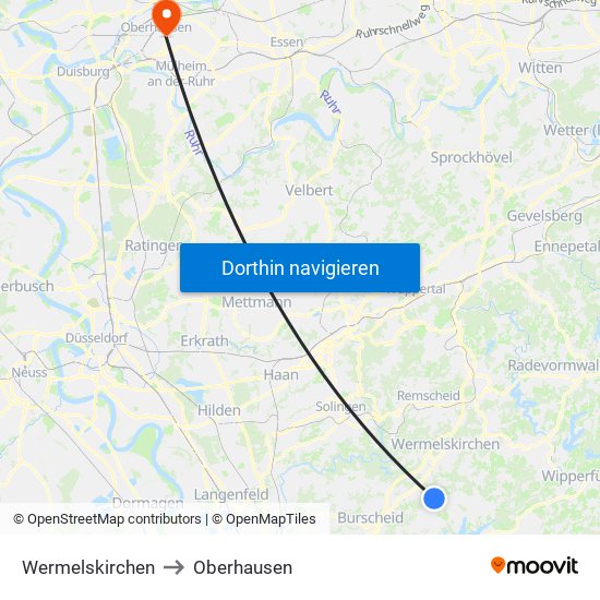 Wermelskirchen to Oberhausen map