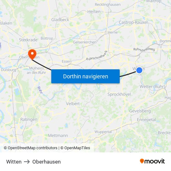 Witten to Oberhausen map