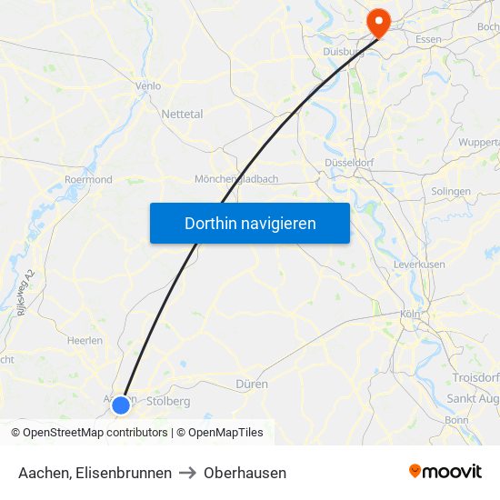 Aachen, Elisenbrunnen to Oberhausen map