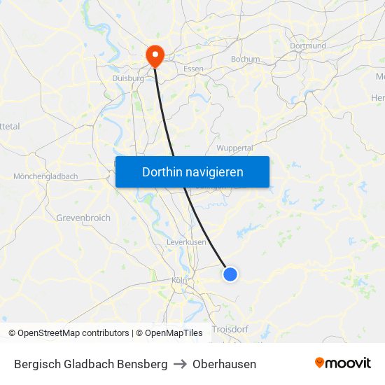 Bergisch Gladbach Bensberg to Oberhausen map