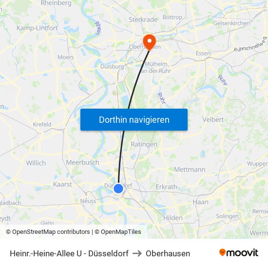 Heinr.-Heine-Allee U - Düsseldorf to Oberhausen map