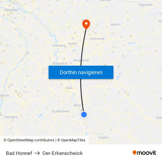 Bad Honnef to Oer-Erkenschwick map