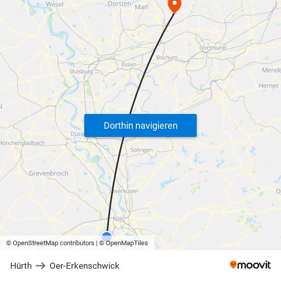 Hürth to Oer-Erkenschwick map