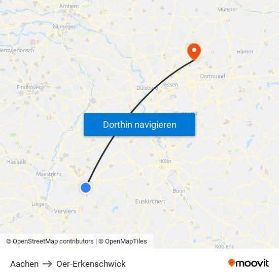 Aachen to Oer-Erkenschwick map