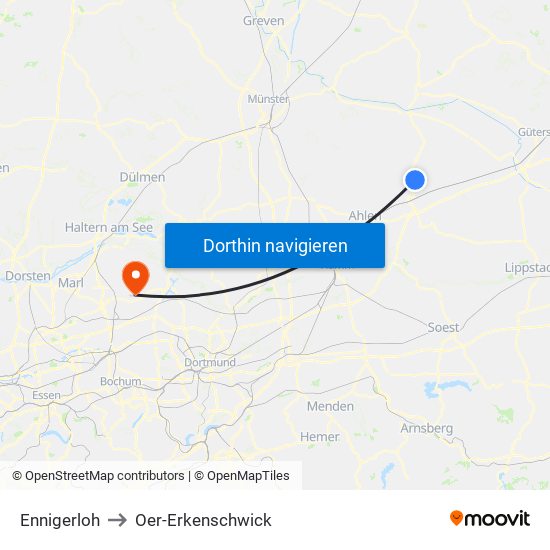 Ennigerloh to Oer-Erkenschwick map