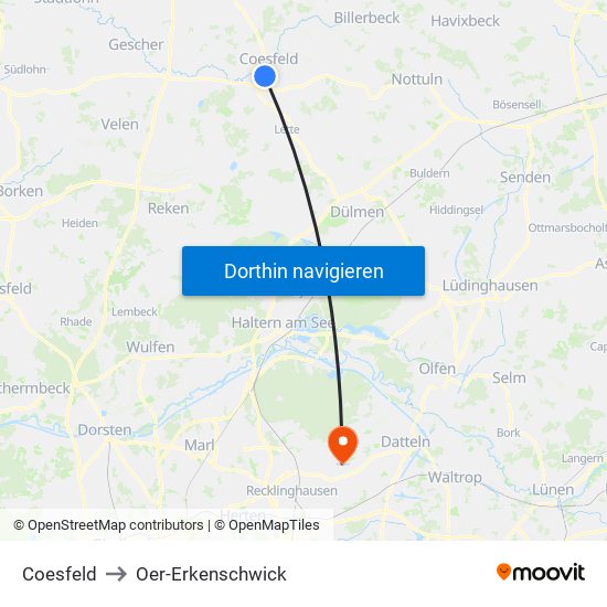 Coesfeld to Oer-Erkenschwick map
