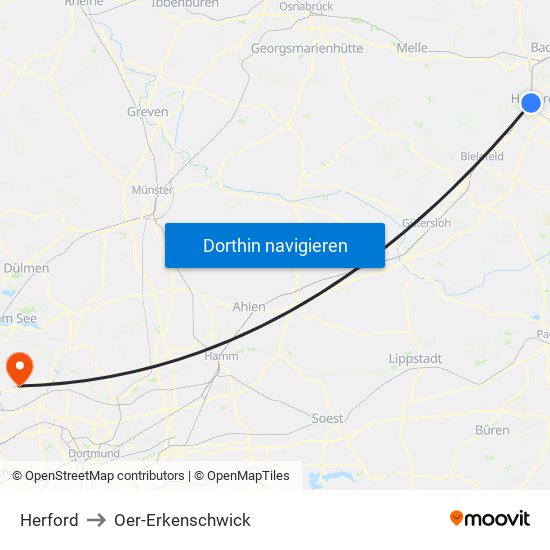 Herford to Oer-Erkenschwick map