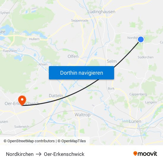 Nordkirchen to Oer-Erkenschwick map