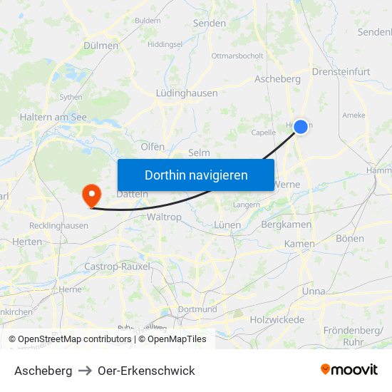 Ascheberg to Oer-Erkenschwick map