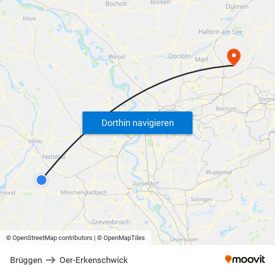 Brüggen to Oer-Erkenschwick map