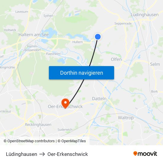 Lüdinghausen to Oer-Erkenschwick map