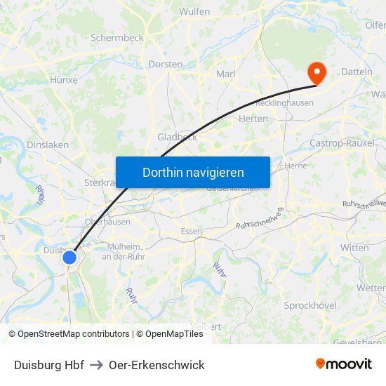 Duisburg Hbf to Oer-Erkenschwick map