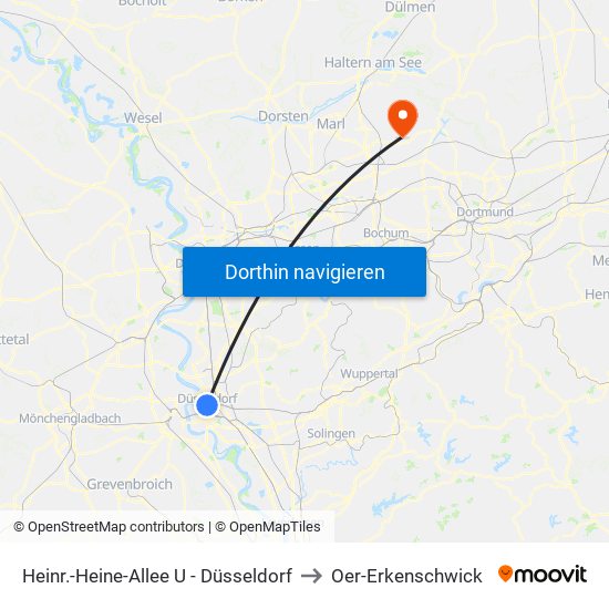 Heinr.-Heine-Allee U - Düsseldorf to Oer-Erkenschwick map