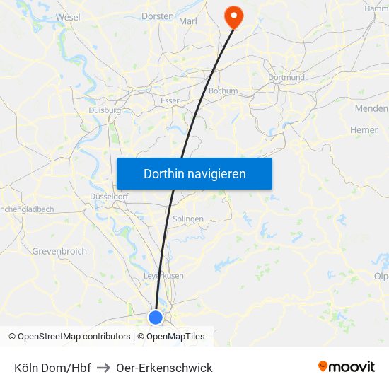 Köln Dom/Hbf to Oer-Erkenschwick map