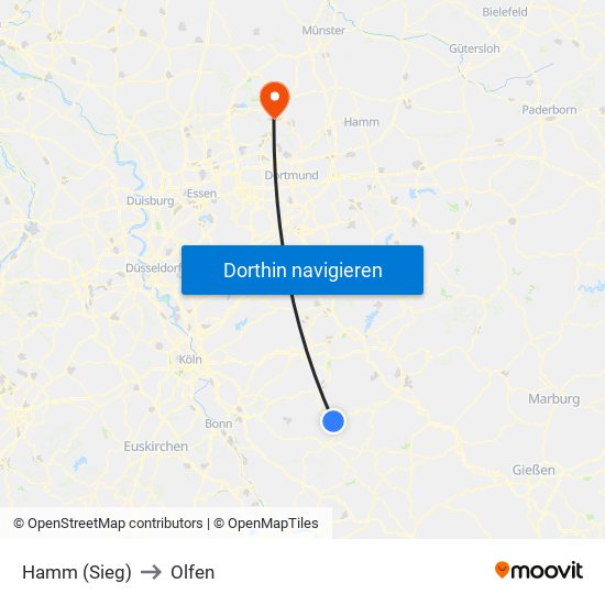Hamm (Sieg) to Olfen map