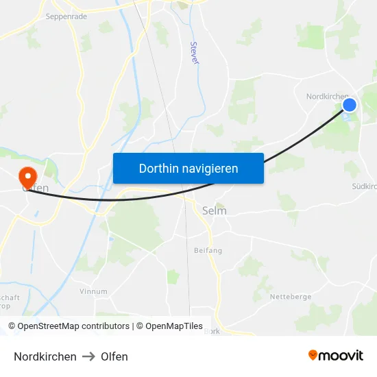 Nordkirchen to Olfen map