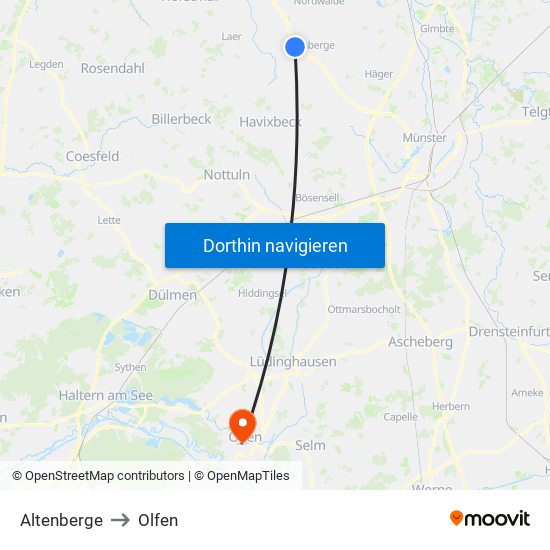 Altenberge to Olfen map