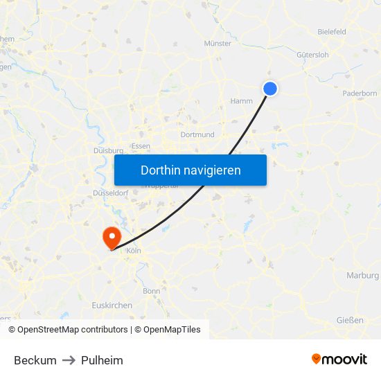 Beckum to Pulheim map