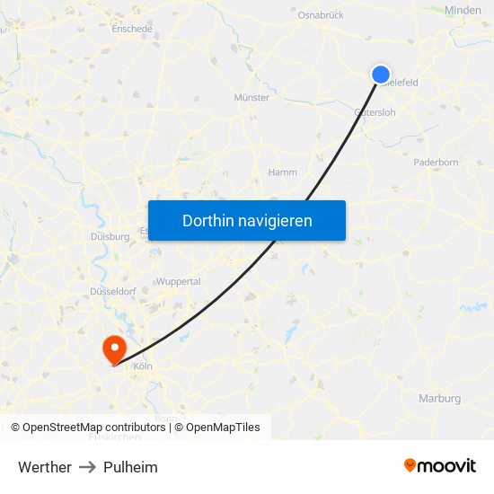 Werther to Pulheim map