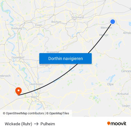 Wickede (Ruhr) to Pulheim map