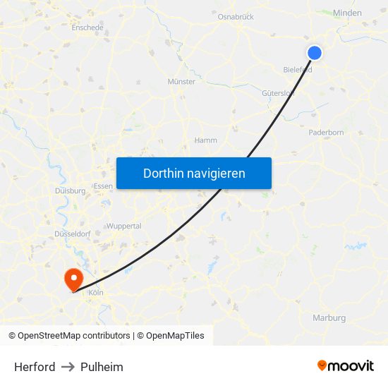 Herford to Pulheim map