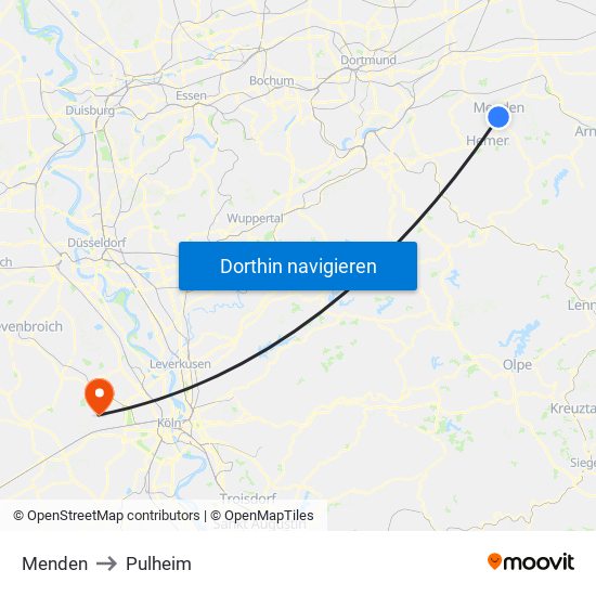 Menden to Pulheim map