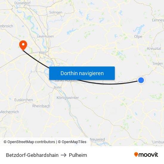 Betzdorf-Gebhardshain to Pulheim map