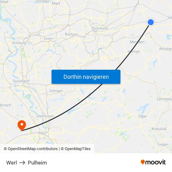 Werl to Pulheim map