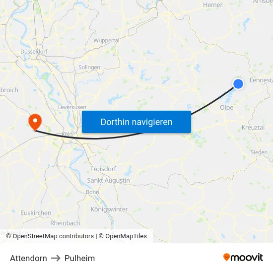Attendorn to Pulheim map