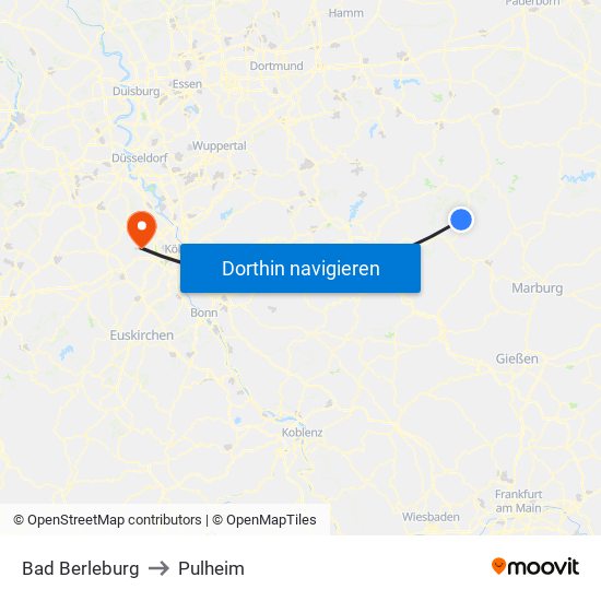 Bad Berleburg to Pulheim map